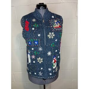 christmas sweater vest snowmen snowflakes beaded